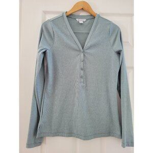 Athleta Women Uptempo Ribbed Green Henley Long Sleeve Top size Large Active